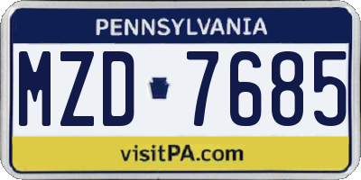 PA license plate MZD7685