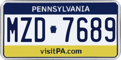 PA license plate MZD7689