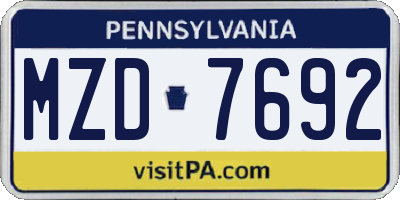 PA license plate MZD7692