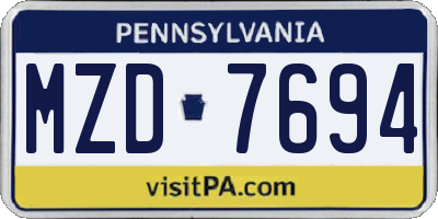 PA license plate MZD7694
