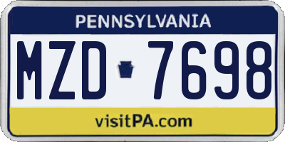 PA license plate MZD7698