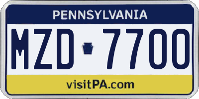 PA license plate MZD7700