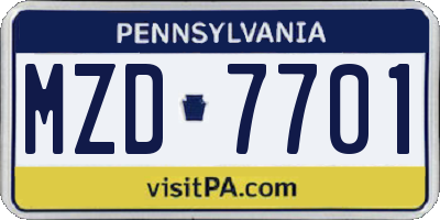 PA license plate MZD7701