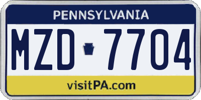 PA license plate MZD7704