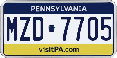 PA license plate MZD7705