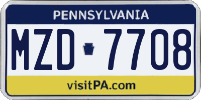 PA license plate MZD7708