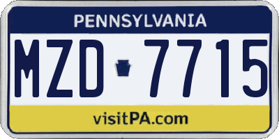 PA license plate MZD7715