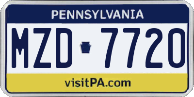 PA license plate MZD7720
