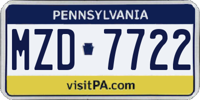 PA license plate MZD7722