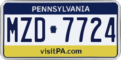 PA license plate MZD7724