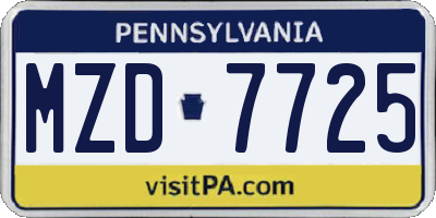 PA license plate MZD7725