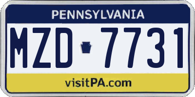 PA license plate MZD7731