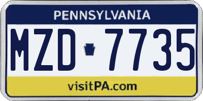 PA license plate MZD7735