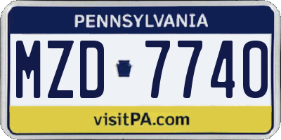 PA license plate MZD7740