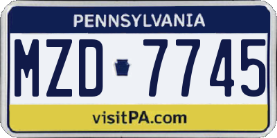 PA license plate MZD7745