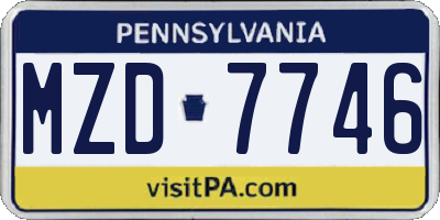 PA license plate MZD7746