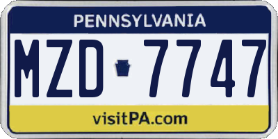 PA license plate MZD7747