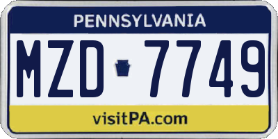 PA license plate MZD7749