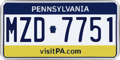 PA license plate MZD7751