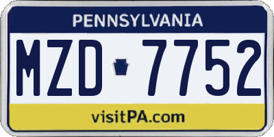 PA license plate MZD7752