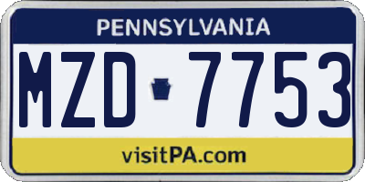 PA license plate MZD7753