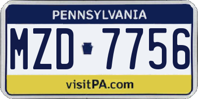 PA license plate MZD7756