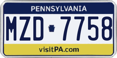 PA license plate MZD7758
