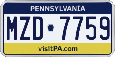 PA license plate MZD7759