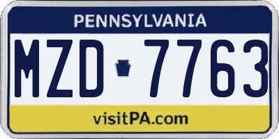 PA license plate MZD7763