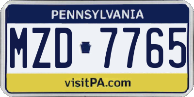 PA license plate MZD7765