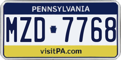 PA license plate MZD7768
