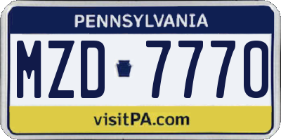 PA license plate MZD7770