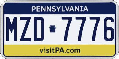 PA license plate MZD7776