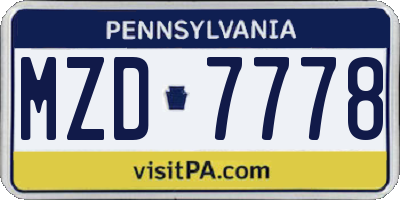 PA license plate MZD7778