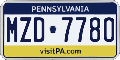 PA license plate MZD7780