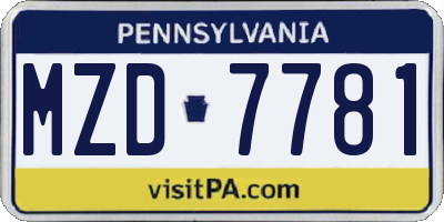 PA license plate MZD7781