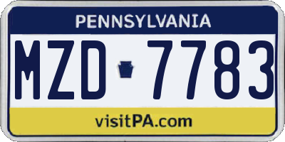 PA license plate MZD7783