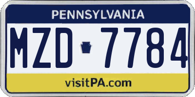 PA license plate MZD7784