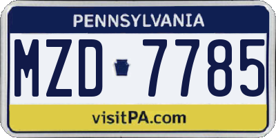 PA license plate MZD7785