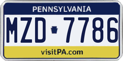 PA license plate MZD7786