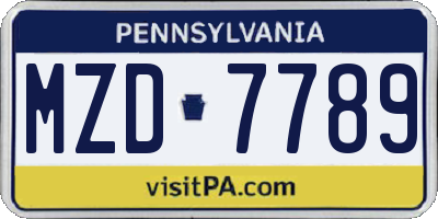 PA license plate MZD7789