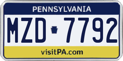 PA license plate MZD7792