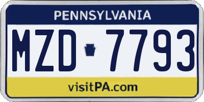 PA license plate MZD7793
