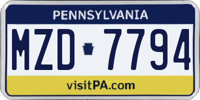 PA license plate MZD7794