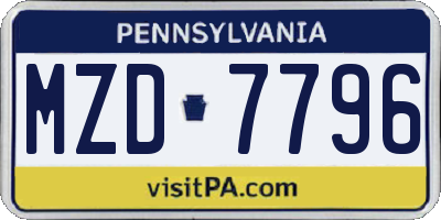 PA license plate MZD7796