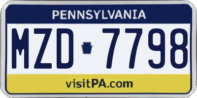 PA license plate MZD7798