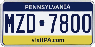 PA license plate MZD7800