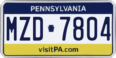 PA license plate MZD7804