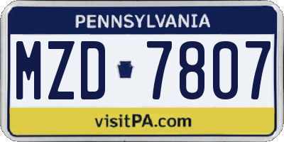 PA license plate MZD7807
