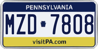 PA license plate MZD7808